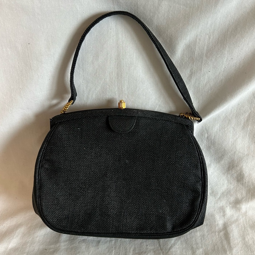 Vtg Chic 1950’s/60’s MORRIS MOSKOWITZ MM Black Woven Structured Fabric Purse